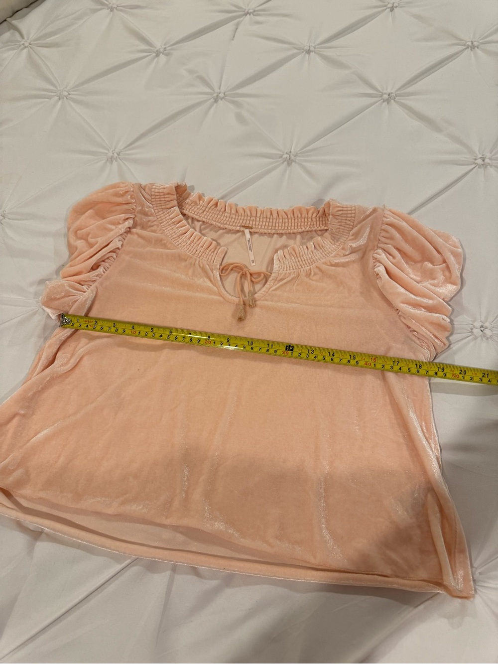 Free People Velvet Puff Sleeve Tie Front Top Blush Pink Size XS - Picture 9 of 16